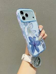 1pc Fashionable Blue Floral Turtle Print Shockproof Phone Case, Compatible With IPhone 17/17 Pro/17 Pro Max/16/11/16 Pro/16 Plus/16 Pro Max/16e/15 Pro Max/13/14/12, Anti-Fall Protective Phone Case - Pink - View 4