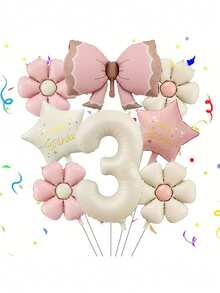 生日装饰套装，含闪亮领结和雏菊数字气球 | 可爱风格生日派对用品，多种颜色可选，铝箔材质，适用于生日派对、庆典、周年纪念、节日、背景装饰、户外派对氛围营造、拍照装饰、婴儿派对等。 - 彩色 - 查看 13