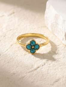 1 Pc S925 Sterling Silver Retro 4-Leaf Clover Cubic Zirconia Ring Dainty Minimalist Fashionable Elegant Everyday Jewelry For Women Sweet Girl Shiny Four-Leaf Flower Jewelry - Vintage Four-leaf Clover Ring - View 5