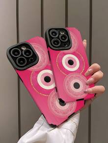 1pc Minimalist Personalized Triple Pink Devil Eye Striped Faux Leather Soft Protective Phone Case, Suitable As Gift For Friends And Lovers, Fits Compatible With Apple And Phones 17/17AIR/17PRO/17PROMAX - Multicolor - View 4