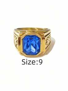 这款男士戒指设计稳重优雅，商务休闲风格，镶嵌红/绿/蓝三色锆石，采用316不锈钢材质，并真空镀18K金，经久耐用，防磨损，防水，不褪色，低致敏性，时尚休闲，适合男士佩戴。 - 金色 - 查看 25