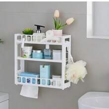 Estante para baño, organizador de baño de 2 niveles, estante para toallas de baño, organizador multifuncional para cocina, soporte para especias, blanco. - C - Ver 1