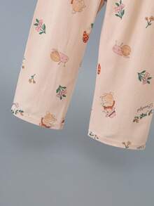 6件套女童轻薄卡通印花睡衣套装，可爱兔子短袖上衣和裤子休闲家居服，春夏熊猫、雪人、桃子印花 - 彩色 - 查看 9