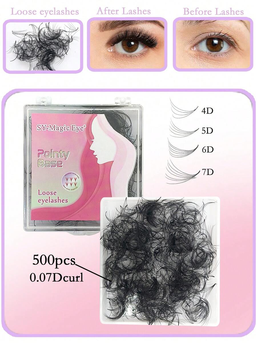 Premade Fans, 500 Pcs, 4D-5D-6D-7D, 0.07mm Thickness, Natural & Volume,8-15mm / Mixed Length, D Curl, Easy To Carry, Natural & Soft, Party And Travel, Wedding, Party, Costume Makeup