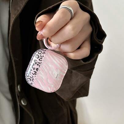 Fashionable Minimalist Creative Pink Zebra Pattern Earphone Case With Hanging Loop, Suitable For AirPods Pro 2, Cute Apple 4 Minimalist 3 New 1/2 Generation Earphone Case Protector For Women