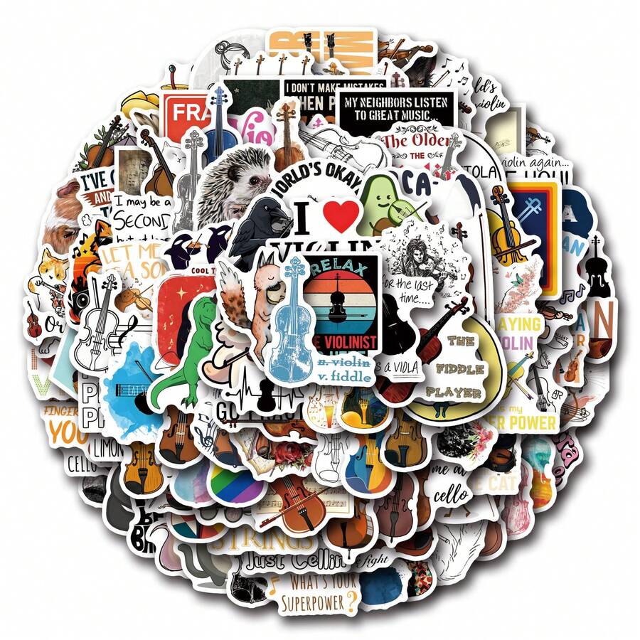 120pcs Violin Vinyl Stickers, Beautiful And Practical, Suitable For Scrapbooks, Diaries, Bumpers, Skateboards, Water Bottles, Helmets, Water Cups, Car Stickers, Etc. - Random - View 1