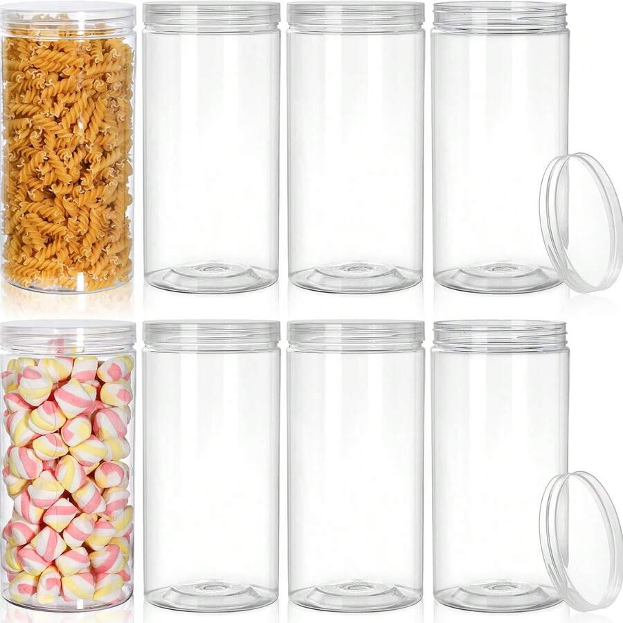 2pcs Transparent Plastic Jars With Lids, 26oz (Approx. 780ml) Round Candy Storage Jars, Mason Jars, High PET Jars, Wide Mouth Food Storage Containers, Suitable For Dry Food, Spices, Nuts, Pasta - View 1