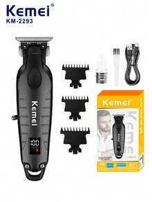 Kemei 1个KM-2293男士专业电动理发器，无线USB充电式理发/胡须修剪器，合金机身高品质理发器，不锈钢刀片，带液晶显示屏，礼品电子产品 - 黑色 - 查看 20
