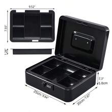 1 Hộp đựng tiền mặt bằng kim loại cỡ lớn, chắc chắn, có khóa và khay đựng tiền - Khóa an toàn bằng chìa khóa kèm 2 chìa, ngăn đựng tiền xu và tiền giấy có thể tháo rời, tay cầm chắc chắn, phù hợp cho gia đình, văn phòng và cửa hàng bán lẻ. Hộp đựng tiền màu đen để cất giữ tiền giấy, tiền xu và các vật có giá trị. - Được thiết kế cho thu ngân, doanh nghiệp nhỏ và môi trường bán lẻ, với khay đựng tiền xu có thể tháo rời, cơ chế an ninh và tay cầm bằng thép không gỉ - Văn phòng/Cửa hàng - A - Xem 12