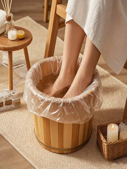 100pcs Sterile Disposable Clear Plastic Foot Bath Bags - Liners For Wooden Foot Baths, Hygienic Nail Care And Home Spa (No Electricity Required), Flexible Liner For Pedicures