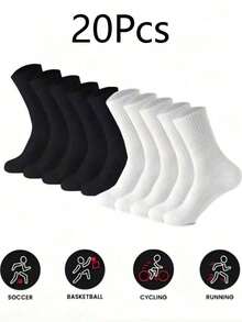 50pcs/Pack, 40pcs/Pack, 30pcs/Pack, 24pcs/Pack, 20pcs/Pack Women's Black & White Tight-Fitting Sports Socks, Running Socks, Suitable For Cycling Round Neck Socks, Thick Comfortable Daily Wear Socks, Couples Casual Warm Long Tube Socks, Antibacterial Moisture-Wicking, Suitable For Home Wear, 12pcs/Pack, 10pcs/Pack, 8pcs/Pack, 6pcs/Pack, 4pcs/Pack, 2pcs/Pack - Multicolor - View 6