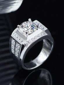1pc S925 Silver Middle Eastern Style Wide Band Ring For Men, Inlaid With Lab-Grown Gemstones, Luxurious And Noble, Suitable For Daily Commute, Gatherings, Parties, Banquets, Music Festivals, And As Father's Day Or Thanksgiving Gift - Silver - View 5