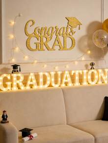 2026 Graduation Party Gold Glitter Graduation Cap Letter Wall Stickers Decor, Self-Adhesive EVA Material Backdrop Wall Decor, Balloon Arch Props, Home Decoration - Multicolor - View 9