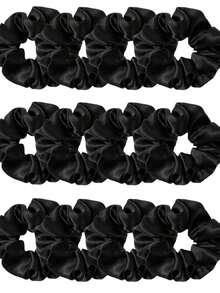 1pc/12pcs Women's Solid Color Satin Silk Hair Scrunchies Set, Soft Satin Elastic Hair Ties, Non-Damaging, Suitable For High Ponytail & Casual Wear Hairbands Head Accessories Elastic Band - Black - 查看 2