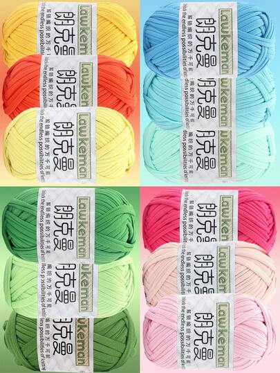 Lawkeman 3pcs/300g Multi-Color High Quality T-Shirt Yarn - Elastic Cord-Like Yarn, Soft Stretchy Polyester Yarn, Suitable For Vibrant Crochet And Knitting Works, Ideal For Home Decor DIY Crafts, Such As DIY Weaving, Crochet Projects, Handmade Woven Bags, Baskets, Blankets, Mats, Shoes, Slippers, Pillows And Dolls. Multi-Color Yarn | Polyester Yarn | Weaving Supplies