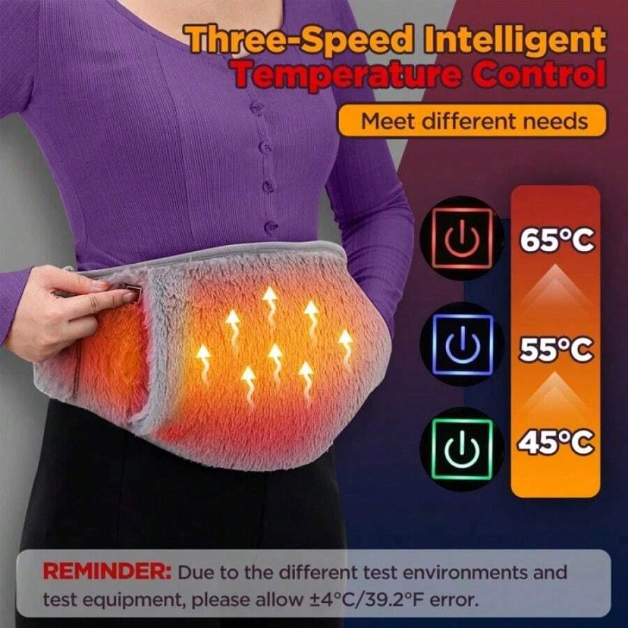 Electric Plush Heated Waist Belt, Adjustable Temperature, Provides Comfortable Warmth For Hands And Waist, Graphene Heating Pad - Grey - View 1