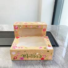 4件套母亲节礼品盒，尺寸分别为20*12*7厘米（饼干/糖果盒）、22*15*7厘米（蛋糕盒）、花形贺卡、透明窗口甜点盒，适合节日派对，可装甜甜圈、迷你蛋糕、糕点、糖果等。 - 紙本 - 查看 6