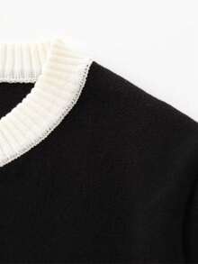 DEEKA Summer New Women's French Contrast Color Button Round Neck Fitted T-Shirt Short Sleeve Knit Cardigan - Black 1 - View 6