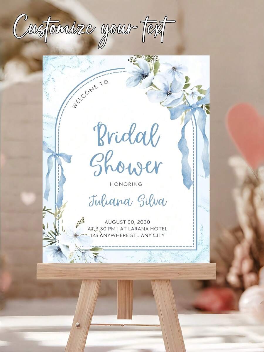 Customized Poster, Blue Floral Bridal Shower Sign - Customized Welcome Poster, Personalized Title, Print And Canvas Art, Wall Decor, Personalized Gift, Room And Wall Decoration, Valentine's Day Wedding Gift - Multicolor 2 - View 1