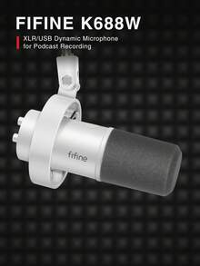 FIFINE K688 白色（全球版）XLR 动圈麦克风，适用于录音棚、USB 电脑直播和录音，带静音按钮和增益旋钮，支持耳机监听。 - 查看 3
