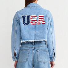 1 Stück USA Buchstaben Shaggy Thermotransfer Patch, Glitzer Rand Sternenbanner Stil bestickte Applikation, patriotisches Thema DIY Dekorationsabzeichen, geeignet für Kleidung, Rucksäcke, Unabhängigkeitstag - Reh - Übersicht 8