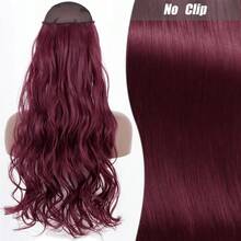 Clip-In Natural Hair Extension, Long Straight Synthetic Hairpiece, Blonde, Black, Mixed Color, Fake Hairpiece For Women HKQE - 薄荷綠 - 查看 1