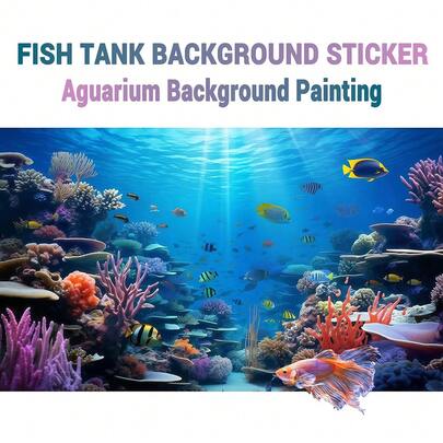 Sunny Coral Kingdom, Fish Tank Background Painting, Aquarium Background Sticker, Reptile Cage Background Sticker, Self-Adhesive Front, Fish Tank Landscape Decor, Aquarium Decoration