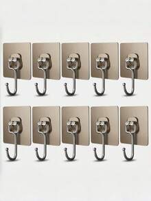 10/6/1pc Stainless Steel Wall Mounted Hook, Reusable For Bathroom And Kitchen Towel/Robe Hanging, Seamless Design, Waterproof And Oil-Proof, Easy Installation, Brushed Surface, Suitable For Bathroom, Kitchen, Clothing And Shower Practical Hook, Bathroom Accessories - Multicolor - View 12