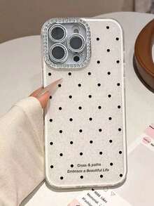 1PC Cute INS Polka Dot Small Rhinestone Camera Glitter Case Compatible With Iphone17pro 16 Plus 12 15 11 Pro Max 13 14 Plus IPhone17promax 16Promax 16pro Shockproof 2IN1 Phone Cover For Family Members, Friends And Couples - White - View 1