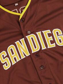 Men's San Diego Merrill 3 Baseball Jersey, Brown Yellow Athletic Short Sleeve Button Up Shirt For Game Day & Daily Wear - Brown - View 5
