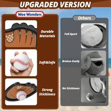 Wee Wonders Toss And Catch Ball Game Set, Kids Baseball Glove Includes 2 Paddles & 3 Sticky Balls, Ball And Catch Game For  Yard Pool Outside, Beach Essentials,Indoor Outdoor Kids Toys For Toddlers Ages 3-12 - Brown - Popular - View 8