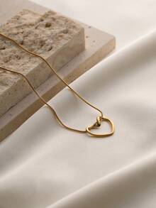 1件时尚简约不锈钢几何心形吊坠项链，低过敏性，适合叠戴，适合女性日常、约会、度假装扮和节日礼物 - 愛心 - 查看 3