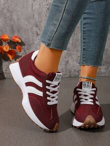 Giày thể thao nữ buộc dây nhẹ, đế cao su thoáng khí, chống trượt, giày sneaker cổ thấp thoải mái phù hợp mọi mùa. - Đỏ - Xem 8