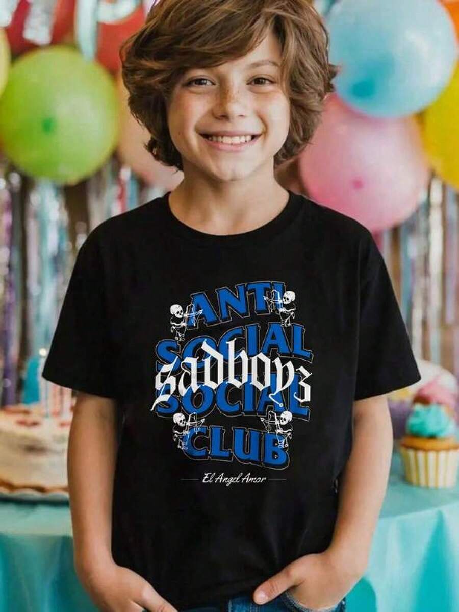 Young Boy's Graphic Streetwear Anti-Social Club Theme 100% Cotton Halloween Kids T-Shirt&Cute Ghost PrintTrick Or Treat TeeGraphic Cotton Tees, Cool & Cute High-Quality- Print Clothes By Young Boys, Black Summer T-Shirts With Skull Pattern, Boys Fall Clothes, Kpop Shirts Gifts For Halloween, Short Sleeve Tees For Outdoor Play & Casual Attire, Mas Tour T-Shirts For Young BoysTween BoysTeen BoysToddler Boys Halloween Kids T-Shirt Teen Clothes Summer Clothes Shirts For Boys And Girls - 黑色 - 查看 1