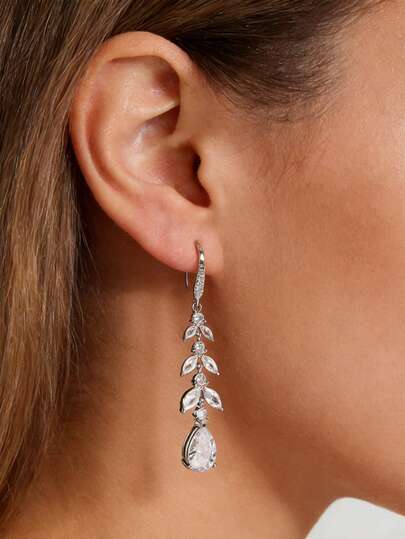 1 par de pendientes colgantes con hoja, pendientes de gancho plateados de lujo para mujer, joyería bohemia para novia, boda, fiesta, regalo para novia, esposa, amantes
