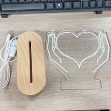 1pc Customized Photo LED Light Acrylic Heart-Shaped Plaque With Wooden Base Night Light, Unisex, Suitable For Couples Anniversary, Birthday, Wedding And Other Occasions, Photo Can Be Customized - Multicolor - View 12