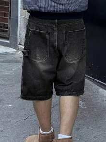 Plus Size Men's Casual Denim Shorts - Dark Grey - View 2