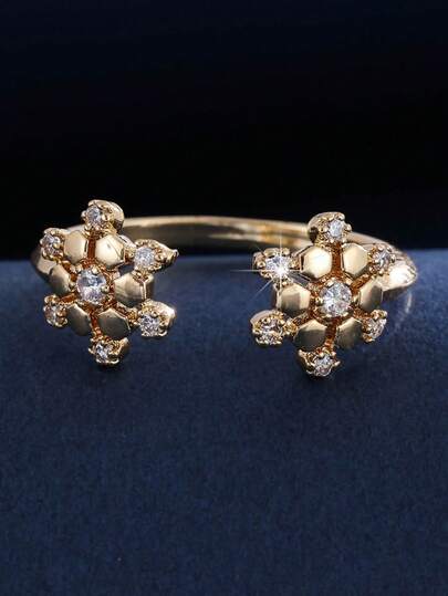 1pc Honeycomb Firework Elegant Open Ring, Hexagon Snowflake Design, Suitable For Women's Daily Wear And Gift
