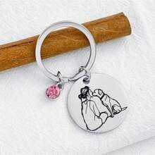 极简主义不锈钢雕刻钥匙扣，镶嵌粉色水钻，狗狗亲吻图案，送给爱狗人士 - Old Gold - 查看 2