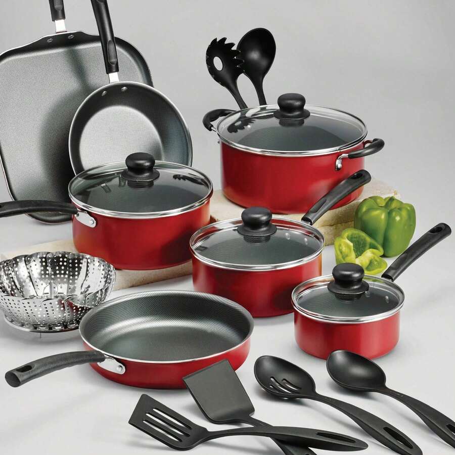 Primaware 18 Piece Non-Stick Cookware Set, Red - Xem 1