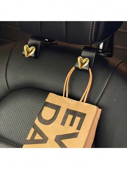 2 piezas, ganchos para asiento de coche con diseño en forma de corazón, ganchos de almacenamiento multifuncionales creativos dentro del coche. Decoraciones de coche en forma de corazón de colores