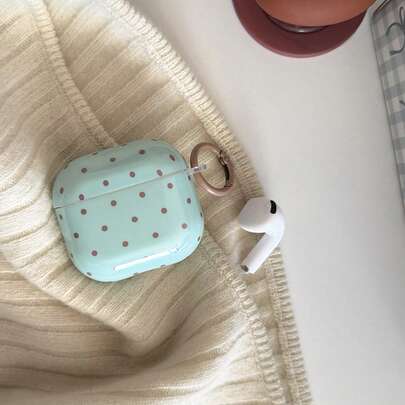 Minimalist Mint Green & Brown Polka Dot Hanging Earhook Case Compatible With AirPods Pro 3, New Pro 2, Cute Apple 4 Minimalist 3 Personalized 1/2 Earphone Case