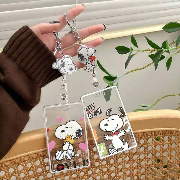 1 Pack Peanuts Cartoon Retractable ID Card Holder, Suitable For Students, Public Transportation, Office Use, Random Styles, Birthday Party Gift, Back To School Gift