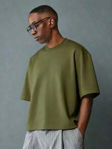 Oversized Boxy Cut Short Sleeve Jersey T Shirt Casual Crop Fit Streetwear Modern Minimalist All Season Essential Top-Comfortable Retro Cotton T-Shirt-K91-Unisex Casual Vintage Street-Style Loose-Fit Cotton T-Shirt Top - 綠色 - 查看 7