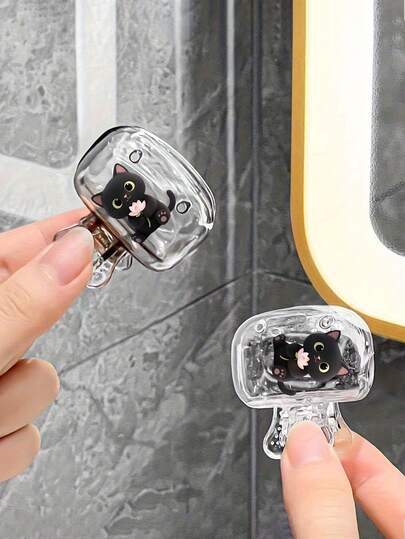 Protector de cabezal de cepillo de dientes con diseño de gato negro, diseñado para uso conveniente en viajes y en el hogar, artículo de salud esencial, diseño de apertura y cierre fácil, adecuado para el hogar, viajes, baño y oficina, mantiene el cepillo de dientes limpio e higiénico, material de plástico portátil, se ajusta a todos los cepillos de dientes (baño, oficina) - Higiene esencial