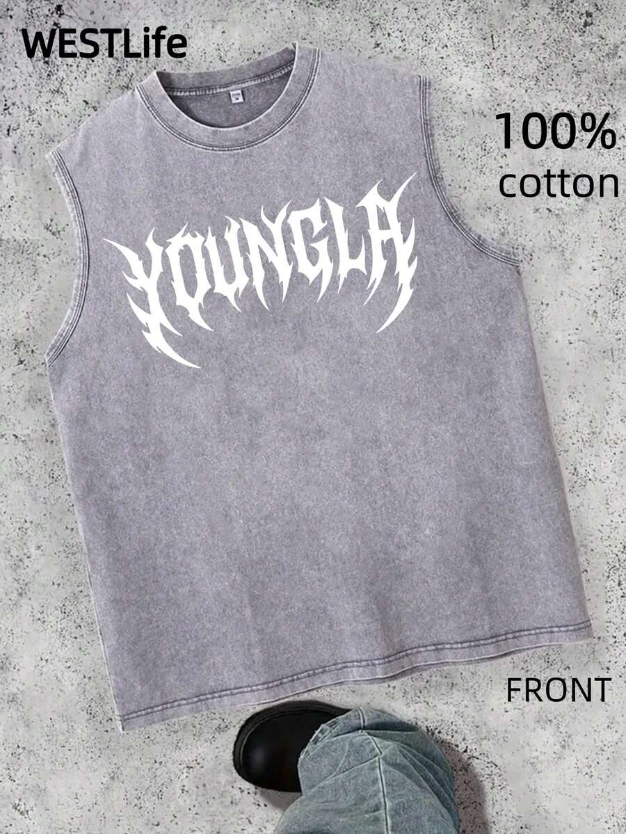 Men's Distressed Washed T-Shirt | Summer Men's Street Style Retro Graphic T-Shirt | YLA Gothic Style Print | Niche Fashion Men's Clothing Y2k Clothing | Unisex - Xám - Xem 1