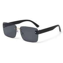 一副男女通用新款无框时尚眼镜，方形镜框，优雅时尚，百搭眼镜 - 黑色 - 查看 2