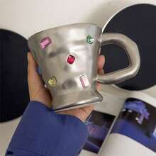 1pc Creative Hand-Painted Rhinestone Ceramic Coffee Mug - Multicolor - View 4