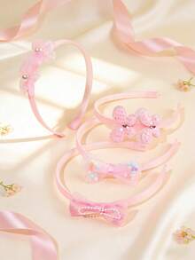 Set de 4 diademas de tul rosa y azul para niñas, diadema con flor de perla y mariposa, accesorios para el cabello de princesa dulce para niñas, regalos de primavera y verano para fiestas de cumpleaños y uso diario - Multicolor - Ver 8