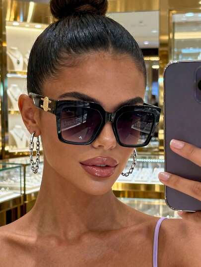 1 Pair Retro Square Fashion Glasses, Suitable For Beach Accessories, Business Casual, Summer Beach Vacation, Outdoor, Travel Gifts